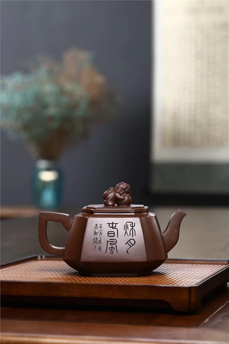 范建新紫砂壶价格|正品手工四方狮尊壶原矿紫泥400CC