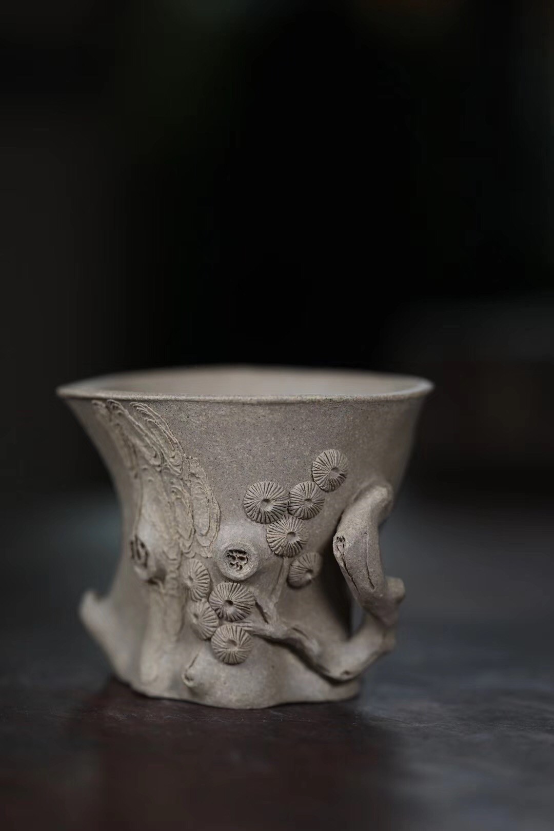 周飞作品 全手工松桩杯 刻长寿/问松