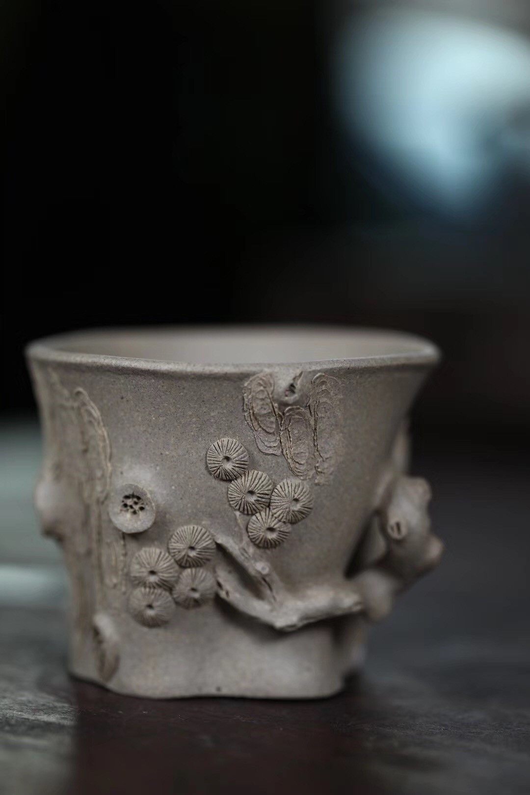 周飞作品 全手工松桩杯 刻长寿/问松