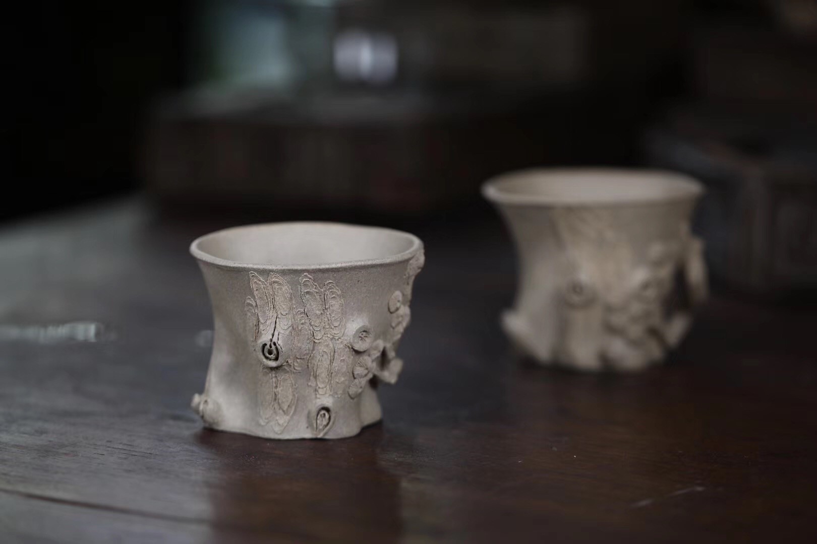 周飞作品 全手工松桩杯 刻长寿/问松