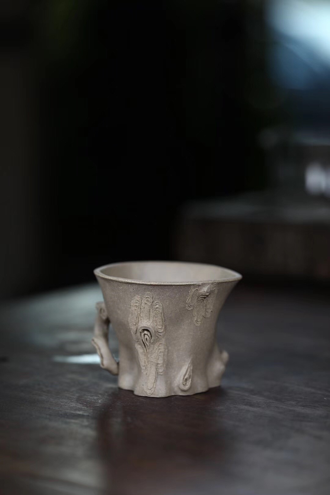 周飞作品 全手工松桩杯 刻长寿/问松