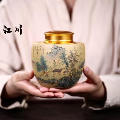 中国宜兴作品 江川茶叶罐