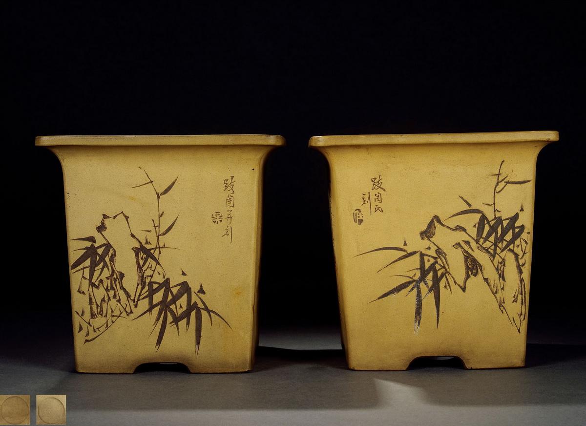 古竹 筆筒 茶合 漢文花刻 中国美術
