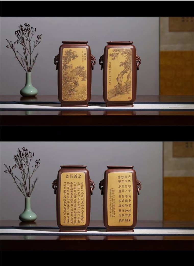袁德波作品 鹤鹿同春双耳瓶
