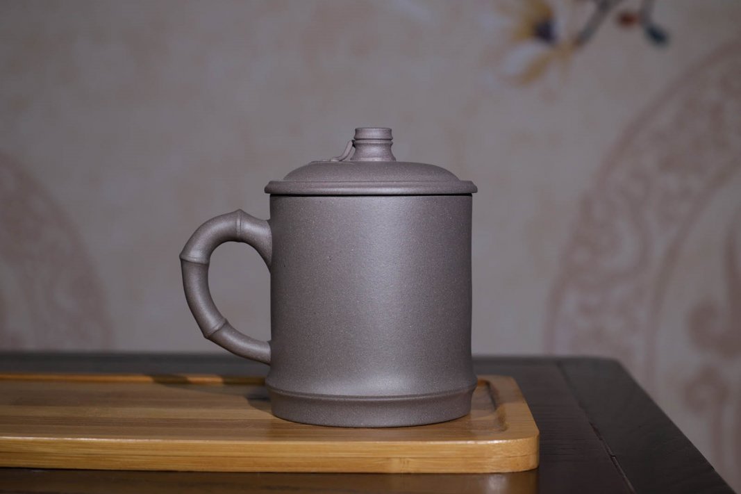 马旭良作品 纯手工青灰泥竹叶盖杯