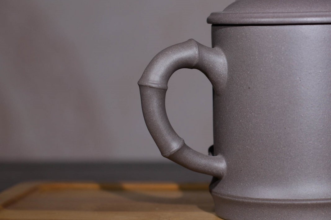 马旭良作品 纯手工青灰泥竹叶盖杯