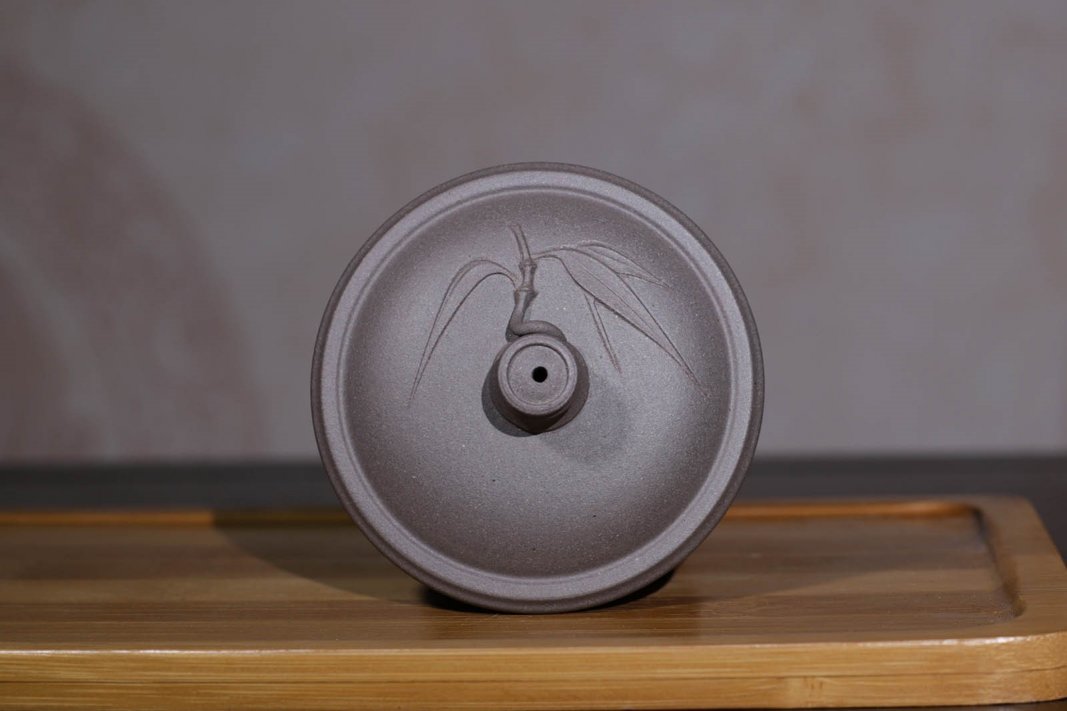 马旭良作品 纯手工青灰泥竹叶盖杯