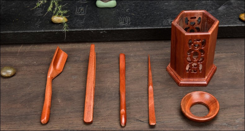 悠然紫砂作品 花梨镂空六方六君子