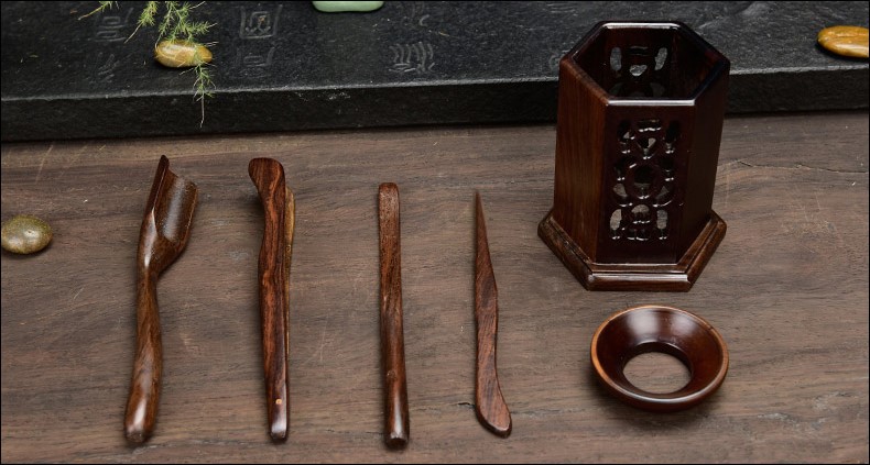 悠然紫砂作品 黑檀镂空六角六君子