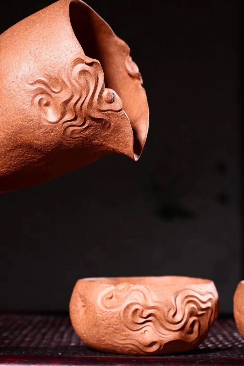 悠然紫砂作品 云纹公杯套组