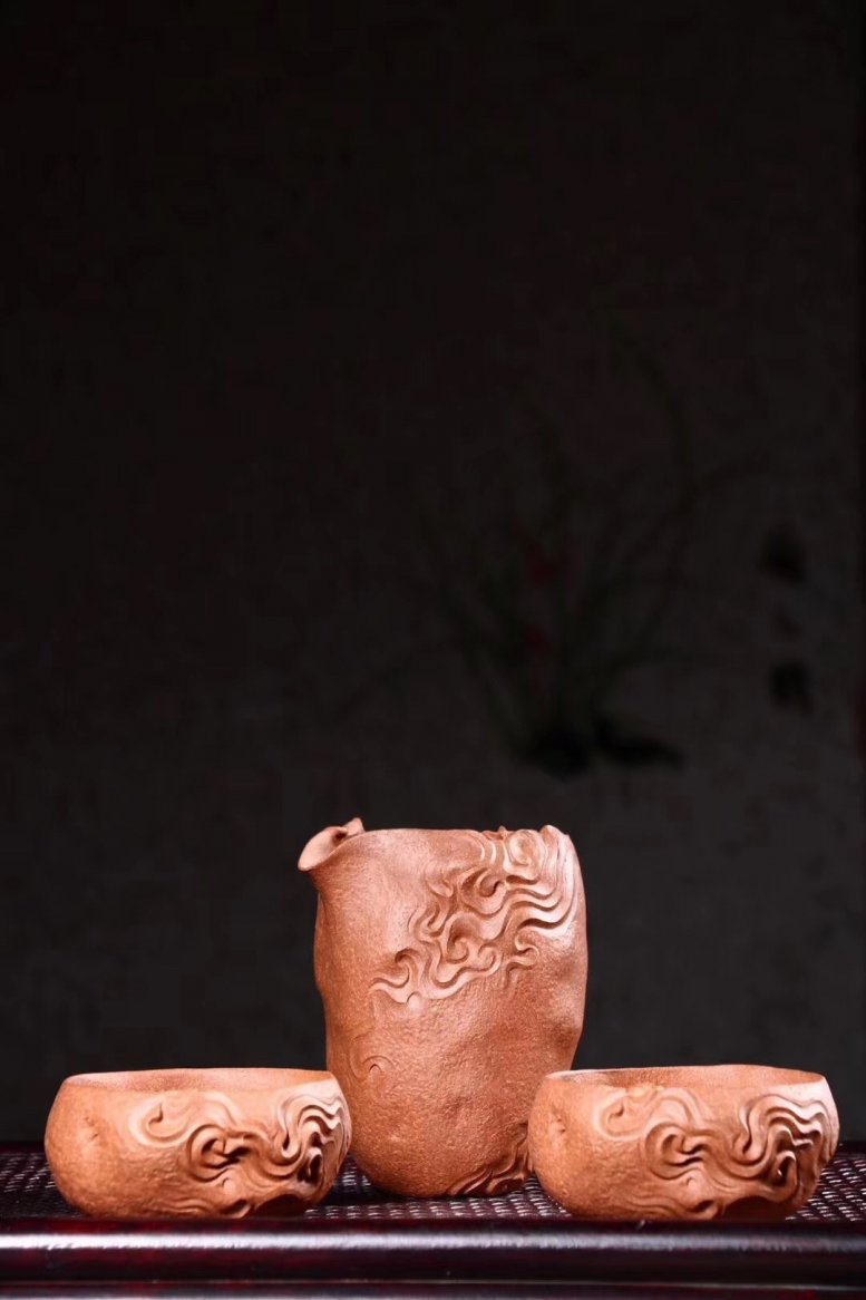 悠然紫砂作品 云纹公杯套组