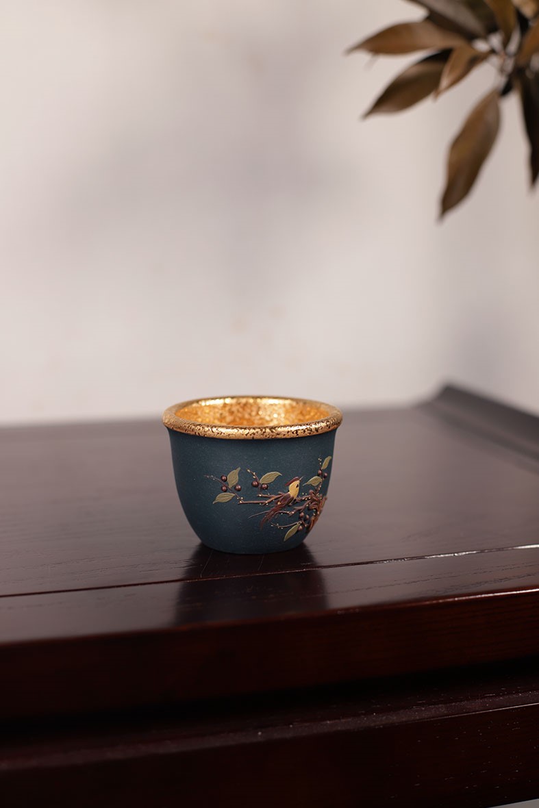 悠然紫砂作品 鎏金主人杯