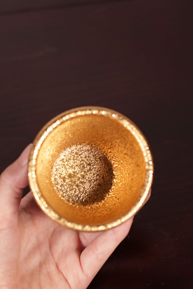 悠然紫砂作品 鎏金主人杯