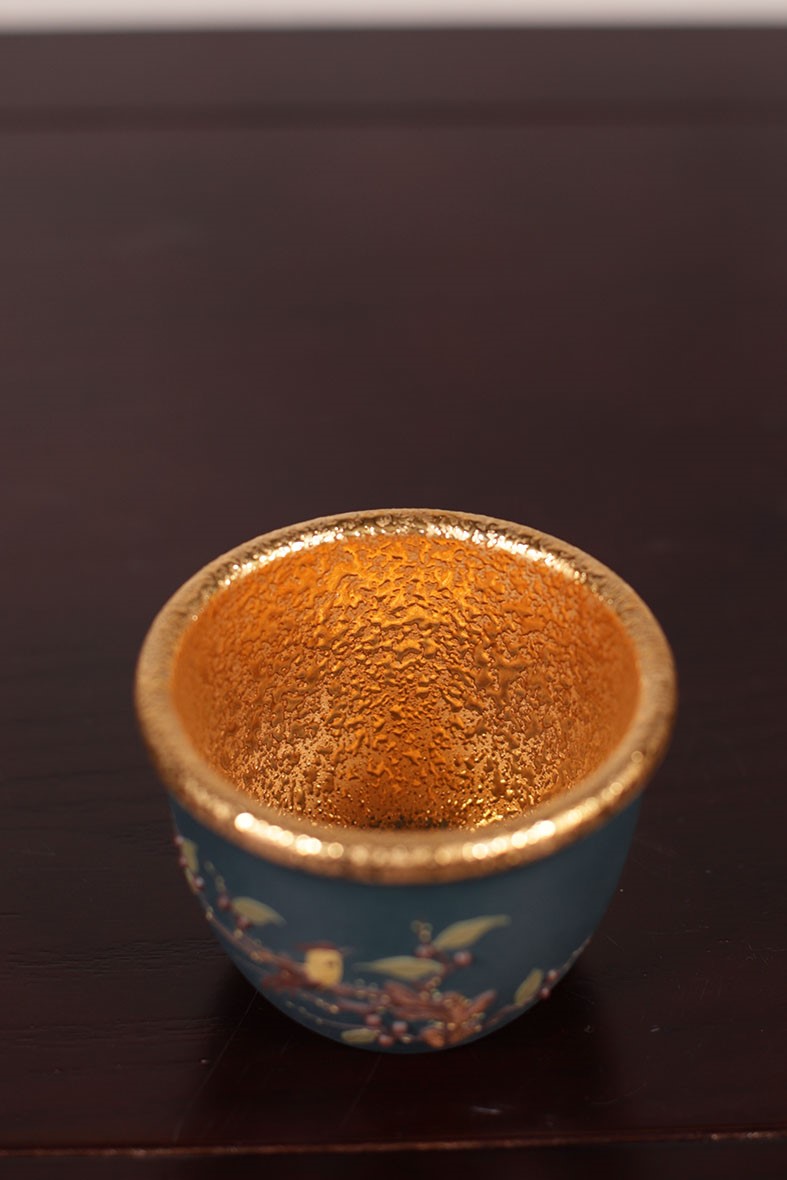 悠然紫砂作品 鎏金主人杯