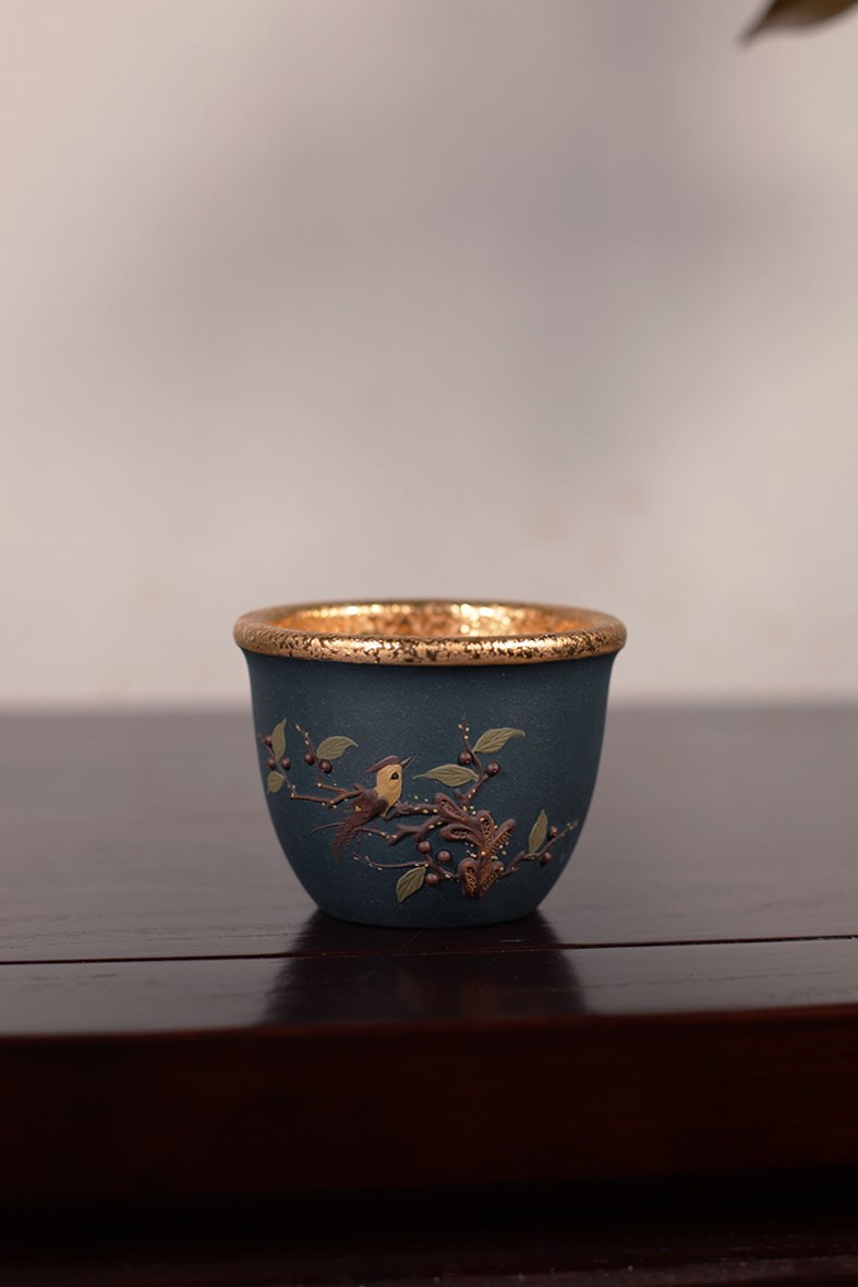 悠然紫砂作品 鎏金主人杯
