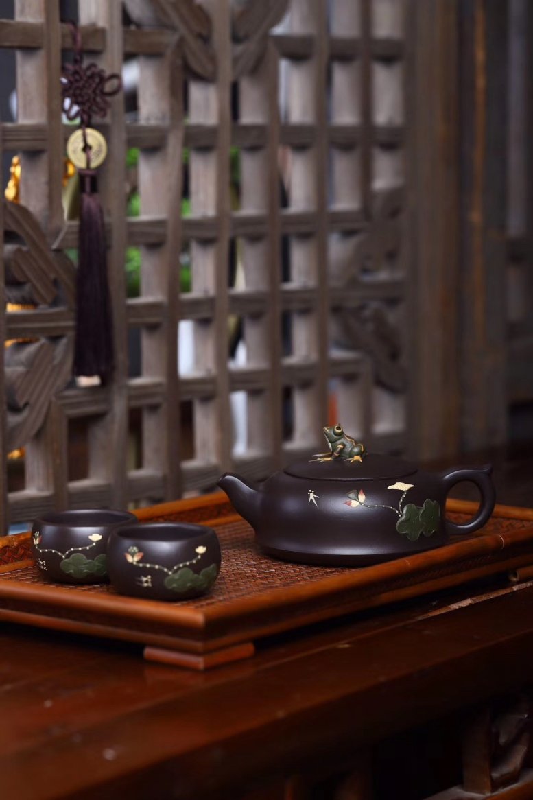 悠然紫砂作品 青蛙莲子套组